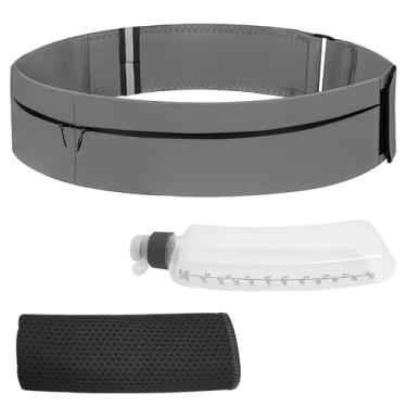 Imagem de Cinto de corrida para mulheres e homens - pochete impermeável com garrafa de água e toalhas refrescantes - Cinto refletivo ajustável com 3 bolsos para corrida, caminhada (cinza, médio)