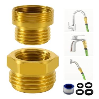 Imagem de ROOGSIH Kit adaptador de mangueira de chuveiro e adaptador de torneira, latão G1/2 fêmea para conector de mangueira de jardim macho de 3/4 GHT, adaptador de torneira para mangueira 55/162.6 cm fêmea e