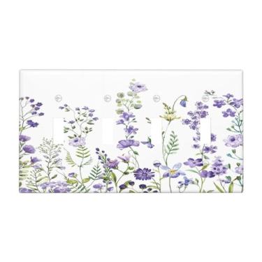 Imagem de Nadoabtm Capas para interruptores de luz, aquarela, roxo, floral, lavanda, flor de glicínias, quadriciclos, 4 gangs, placa de parede elétrica, placas decorativas para decoração de quarto e sala de