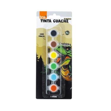 Imagem de TINTA GUACHE 3ML 6 CORES + PINCEL RAPTORS - BLISTER C/ 7 PCS