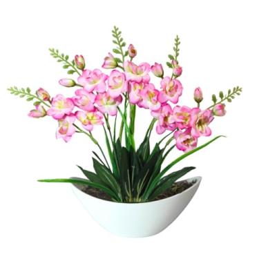 Imagem de Arranjo de Orquídea Artificial Luxuoso com Vaso Barca em Melamina - Decoração Sofisticada para Ambientes Internos e Externos(Vanda Branca Rosa)
