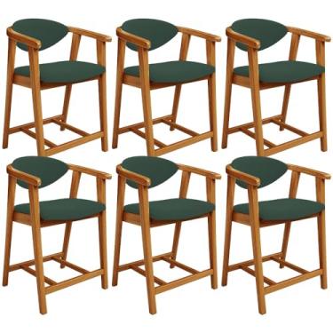 Imagem de Kit 06 Banquetas Baixa Para Cozinha Sala Jantar Bancada Cecília L02 Suede Verde Musgo - Lyam Decor