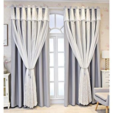 Imagem de Cortina blecaute de camada dupla, painel de cortinas sólidas em camadas de voile blecaute, isolamento térmico de economia de energia para quarto de menina, cortina de sombreamento de deck duplo, topo
