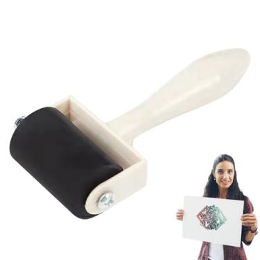Imagem de Rolo de borracha para artesanato | Rolo de papel de parede com cabo de madeira | Aplicador de tinta, ferramenta de estampagem para gravação, transferência, álbuns, papel de parede, pintura