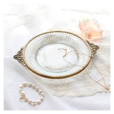 Imagem de Cesta de frutas e vegetais de bancada tigela retrô tira de cobre bandeja de vidro pratos de chá da tarde prato de pastelaria bolo lanches pratos espelho de latão prato decorativo de alimentos mesa