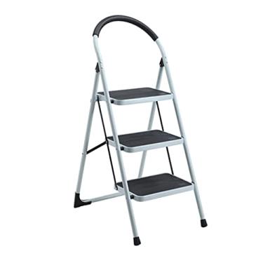 Imagem de Escadas dobráveis com 3 degraus Escadas dobráveis com pega e pedal largo Escadas leves portáteis escadas de metal multiuso para escada resistente em casa (cor: 1 peça escada) (1 escada)