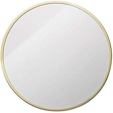 Imagem de Espelho de maquiagem espelho de banheiro de parede redondo espelho suspenso | espelho de maquiagem e barbear montado na parede círculo | Espelho plano circular | Moldura de metal dourado (tamanho
