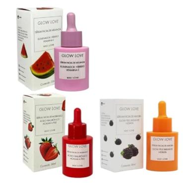 Imagem de Max Love Glow Love Kit Sérum Facial, 3 Unidades com Ácido Hialurônico, Vitamina E, Extratos de Melancia, Morango e Amora, Hidratante e Iluminador, 30ml Cada