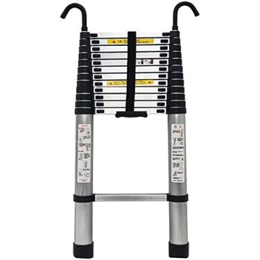 Imagem de OKUOKA Escada telescópica de 3,8 m / 4,7 m / 6,1 m / 4,3 m, escadas de extensão telescópica de alumínio com gancho, para teto de casa, sótão ao ar livre, cargas 150 kg (tamanho: 6,3 m/20,5 pés