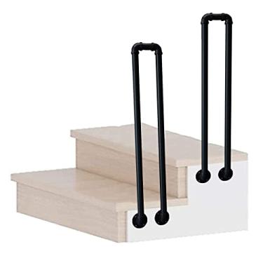 Imagem de SENNIAN Corrimão de metal em forma de U, barras de suporte de segurança para corredor loft, para degraus internos e externos, kit completo de corrimão de escada antiderrapante, fácil de instalar, 35