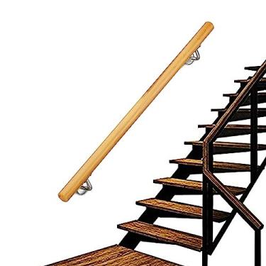 Imagem de Corrimãos de escada antiderrapantes de madeira maciça de madeira natural, uso doméstico contra a parede, grades internas do sótão para idosos, hastes de suporte de corredor (tamanho: 3 m)