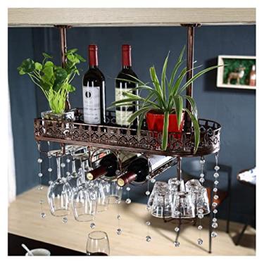 Imagem de Rack de vinho estilo industrial de ferro, rack de decoração de teto, rack de flores adequado para sala de estar restaurante bar (cor: bronze, tamanho: 80 cm)