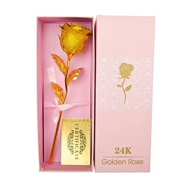 Imagem de Cor dourada rosa flor roxa janela caixa de presente de dia do ano folha de ouro rosa luzes de glicínia flores artificiais (cor: ouro, tamanho: tamanho único)