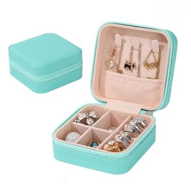 Imagem de Presente Feminino, Porta Joia Caixinha Joias para Viagem Portátil Armazenamento Anel Brinco Colar P, 10x10x5cm(VERDE ÁGUA,1 PEÇA)