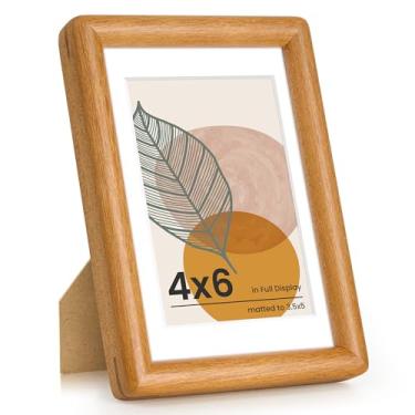 Imagem de Axeman Porta-retrato de 10 x 15 cm - Moldura de madeira teca maciça com tapete para 7 x 12 cm - Moldura de canto arredondado 10 x 15 cm com vidro temperado para exibição de mesa