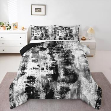 Imagem de Feelyou Conjunto de edredom abstrato, arte abstrata, moderno, com 2 fronhas, microfibra preta e branca, roupa de cama queen para decoração de quarto geométrico, respirável, macio e leve