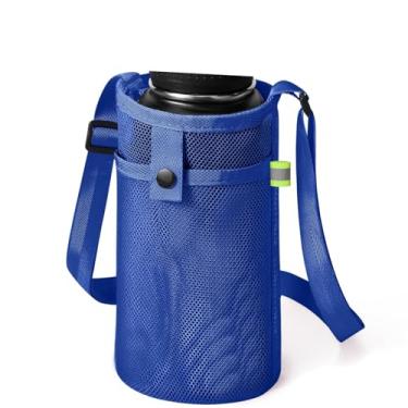 Imagem de Suporte de garrafa de água com alça de ombro ajustável bolsa de garrafa de água de malha para caminhadas, esportes e caminhadas, Azul escuro, Azul escuro