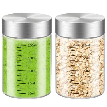 Imagem de CWHHRN Garrafas de suco de vidro de 227 g, pacote com 2 garrafas de vidro com tampas, sem BPA, vidro borossilicato, tampas à prova de vazamento para sucos, vitaminas, garrafas de água, armazenamento