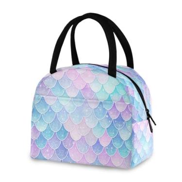 Imagem de Blueangle Lancheira isolada à prova de vazamento – linda bolsa de almoço reutilizável com design de escamas de sereia, recipiente compacto para alimentos para escritório, viagens e atividades ao ar