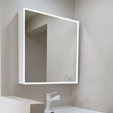 Imagem de SPXMQSS Armário de espelho de banheiro, armários de banheiro com espelho, lâmpada de beleza de desembaçamento inteligente com orifício de papel, armários de banheiro com luzes, unidades de