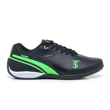 Imagem de THOWS Chuteira Masculina Futsal, Material Sintético e Têxtil, Acolchoada, Resistente, Casual Esportivo, Adulto (Preto Com Verde, BR, Adulto, Numérico, 43)