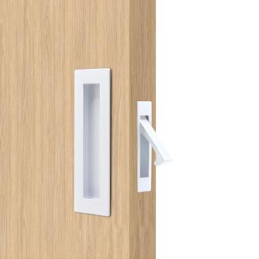 Imagem de Dontay Puxadores de porta deslizantes, aço inoxidável 304, ferragens de porta de bolso sem trava, puxadores de dedo embutidos, puxador de borda resistente (2 conjuntos, branco, 15 cm)