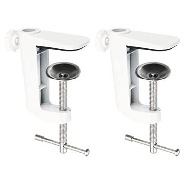 Imagem de PATIKIL Grampo de montagem de mesa de mesa de 0,7 cm/1,2 cm, pacote com 2 braçadeiras universais em forma de C com parafuso ajustável para suporte de lâmpada de braço de microfone, branco