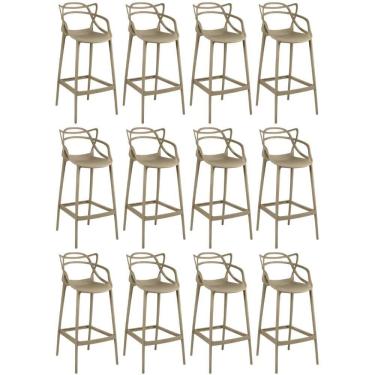 Imagem de Kit 12 Banquetas Allegra Com Encosto Design Cozinha/bancada - Nude