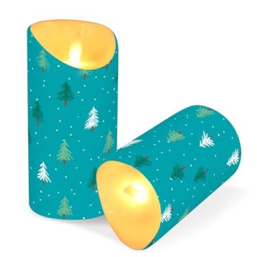Imagem de Blueangle Pacote com 2 velas de árvore de Natal sem chama com controle remoto e temporizador, velas LED cintilantes (7,6 cm x 15 cm) para decoração de casa, casamento, acampamento (777)