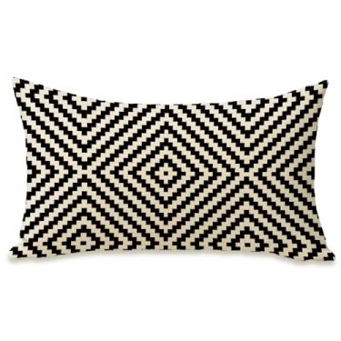 Imagem de Fahrendom Capa de almofada retangular decorativa geométrica preta branca 30,5 x 50,8 cm, fronha moderna abstrata para varanda e pátio, capa de almofada minimalista para sofá, decoração de casa