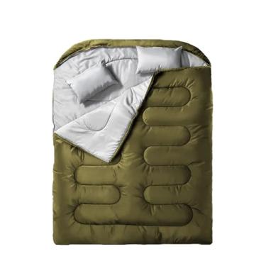 Imagem de Saco de dormir duplo para adultos com 2 travesseiros – Saco de dormir impermeável Queen Size XL para todas as estações, acampamento, caminhada, mochilão, sacos de dormir para 2 pessoas para clima frio