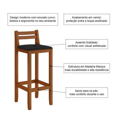 Imagem de Kit 4 Banquetas Em Madeira Maciça Ibiza Balcão 98 Cm - Malbec Assento Preto