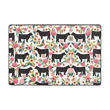 Imagem de Zeraoke Tapetes florais Steer para sala de estar de 1,2 x 1,8 m, tapete macio e moderno, tapetes felpudos antiderrapantes para decoração de casa, tapete lavável para quarto, jantar, dormitório, quarto