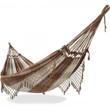 Imagem de REDE DE DESCANSO CASAL GRANDE, Confortável e Resistente, Ideal para Varanda, Quintal e Jardim(Xadrez caramelo com cru)