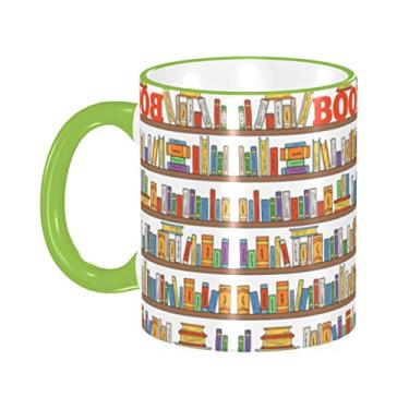 Imagem de Ourdovi Coleção de prateleiras de livros engraçadas e xícara de café expresso de cerâmica escada, caneca de cerâmica revestida DIY, para café, sopa, chá, leite, latte, cacau quente, colorido divertido