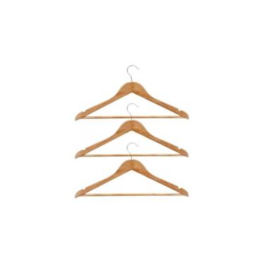 Imagem de Cabides de Madeira com Verniz, 44cm, Cromado, Kit com 3 Unidades, para Roupas Pesadas