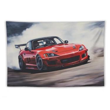 Imagem de HouLaiZhe Tapeçaria de carro Jdm S2000 Racing Drift Smoke Cool Wall Hanging Quarto Decoração de Casa Tapeçarias Estética Piquenique Decoração de Parede Arte de Parede para Dormitório Sala de Estar 152