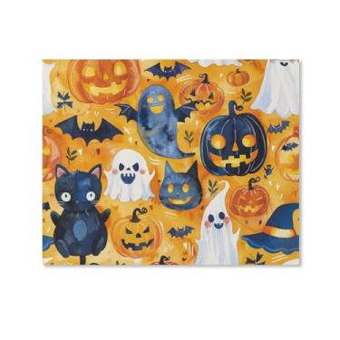 Imagem de HouLaiZhe Pôster de Halloween fofo gato preto fantasma impressões de arte de parede decorações de Halloween decoração de parede estética gótica para sala de estar quarto 16 x 20 polegadas (40 x 50 cm)