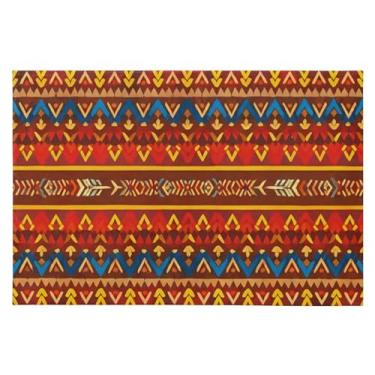 Imagem de CEBUGI Tapete de área 60 x 90 cm macio lavável tapete antiderrapante com suporte de borracha tapete de área intrincado padrão tribal para sala de estar, quarto, decoração de casa