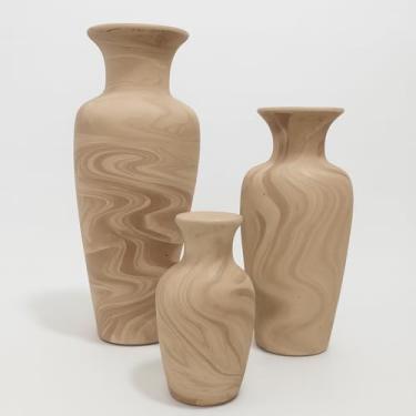 Imagem de Conjunto 3 Peças Kit Enfeite Cerâmica Vasos Sala Completo Decorativas Trio Rack Centro Mesa Colorido(MESCLADO CAMURÇA JAD)