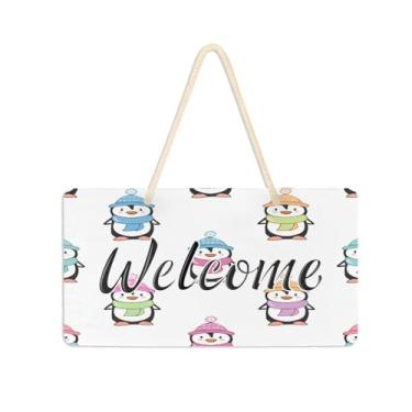 Imagem de Burbuja Placa de boas-vindas pinguins para porta da frente, placa de boas-vindas de PVC para decoração de férias de casa de fazenda, 15 x 28 cm
