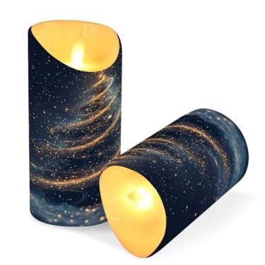 Imagem de Blueangle Pacote com 2 velas mágicas de árvore de Natal sem chamas com controle remoto e temporizador, velas LED cintilantes (7,6 cm x 9,9 cm) para decoração de casa, casamento, acampamento (911)