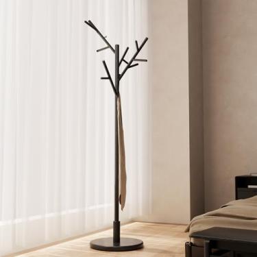 Imagem de Muwuele Cabideiro, cabideiro de madeira maciça independente com 12 ganchos, 3 alturas ajustáveis para casaco, chapéus, bolsas, suporte de casaco para entrada, quarto (preto)