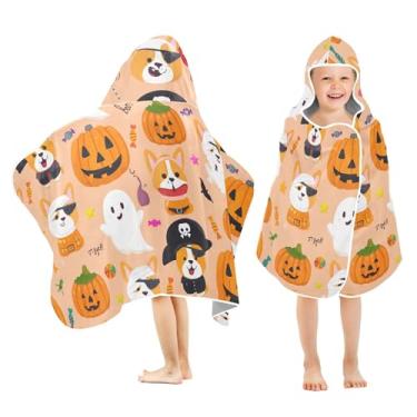 Imagem de Burbuja Toalha de banho com capuz para cães Halloween para crianças, toalha de praia de pelúcia macia absorvente para meninas e meninos 3-10 anos, 61 x 127 cm