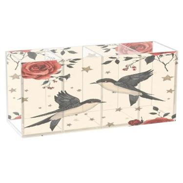 Imagem de Burbuja Porta-canetas de acrílico Two Birds Rose com 4 compartimentos, suporte de lápis transparente para pincéis de maquiagem, acessórios de mesa de escritório em casa
