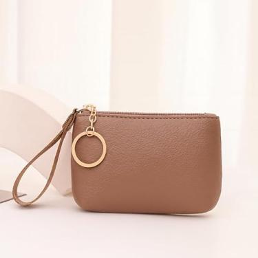 Imagem de Carteira de pulso texturizada, mini porta-moedas com alça removível, bolsa portátil compacta, Caqui, Tendência