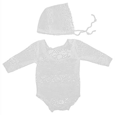 Imagem de Conjunto de macacão de chapéu CUOFYUNL para bebês recém-nascidos, adereços para fotografia infantil, adereços para fotografia de bebês, meninos e meninas (Branca)