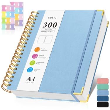 Imagem de Caderno espiral em branco: caderno de esboços 21,6 cm x 28 cm, caderno de esboço de capa dura, caderno de couro sem forro de 300 páginas para mulheres e homens, diário de papel grosso de 100 GSM