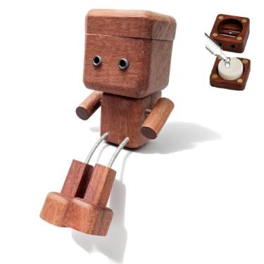 Imagem de OvOHapia Shaking Wooden Man Dashboard Figurine with Aroma Slot, Handmade Wobbly Shaking Leg Doll for Car Decor, Funny Bobble Leg Wood Man Desk Ornament Gift (Walnut Color)