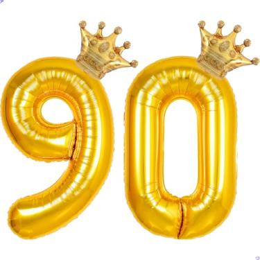 Imagem de 90 balões com números dourados de 101,6 cm para decorações de aniversário de 90 anos para homens e mulheres, balões gigantes de 90 anos